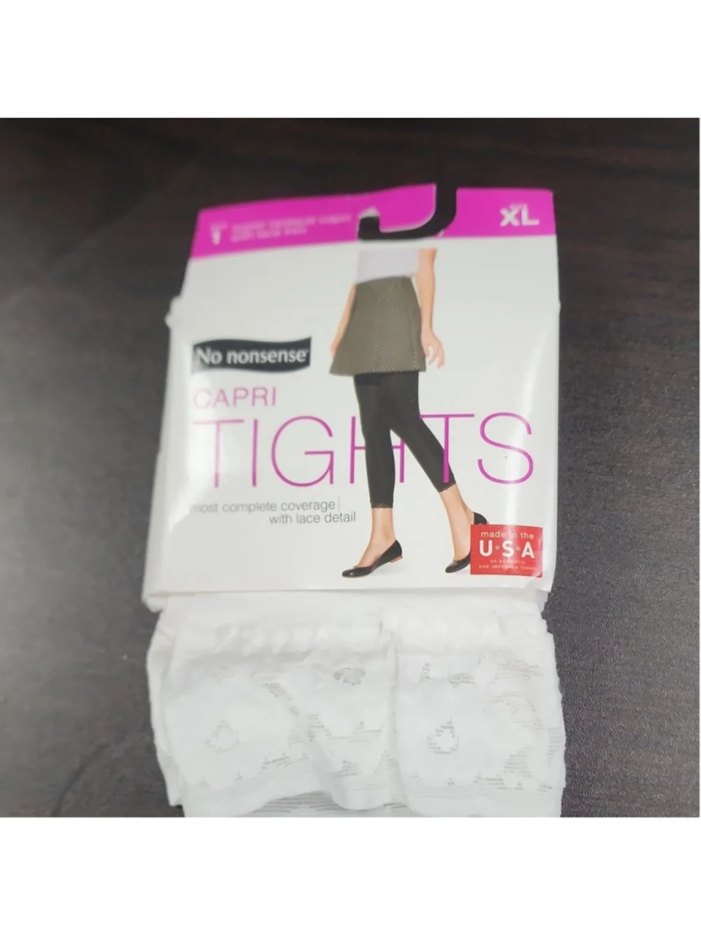 No nonsense Women’s Capri Tights XL White Opaque Lace Pattern 1 Pair